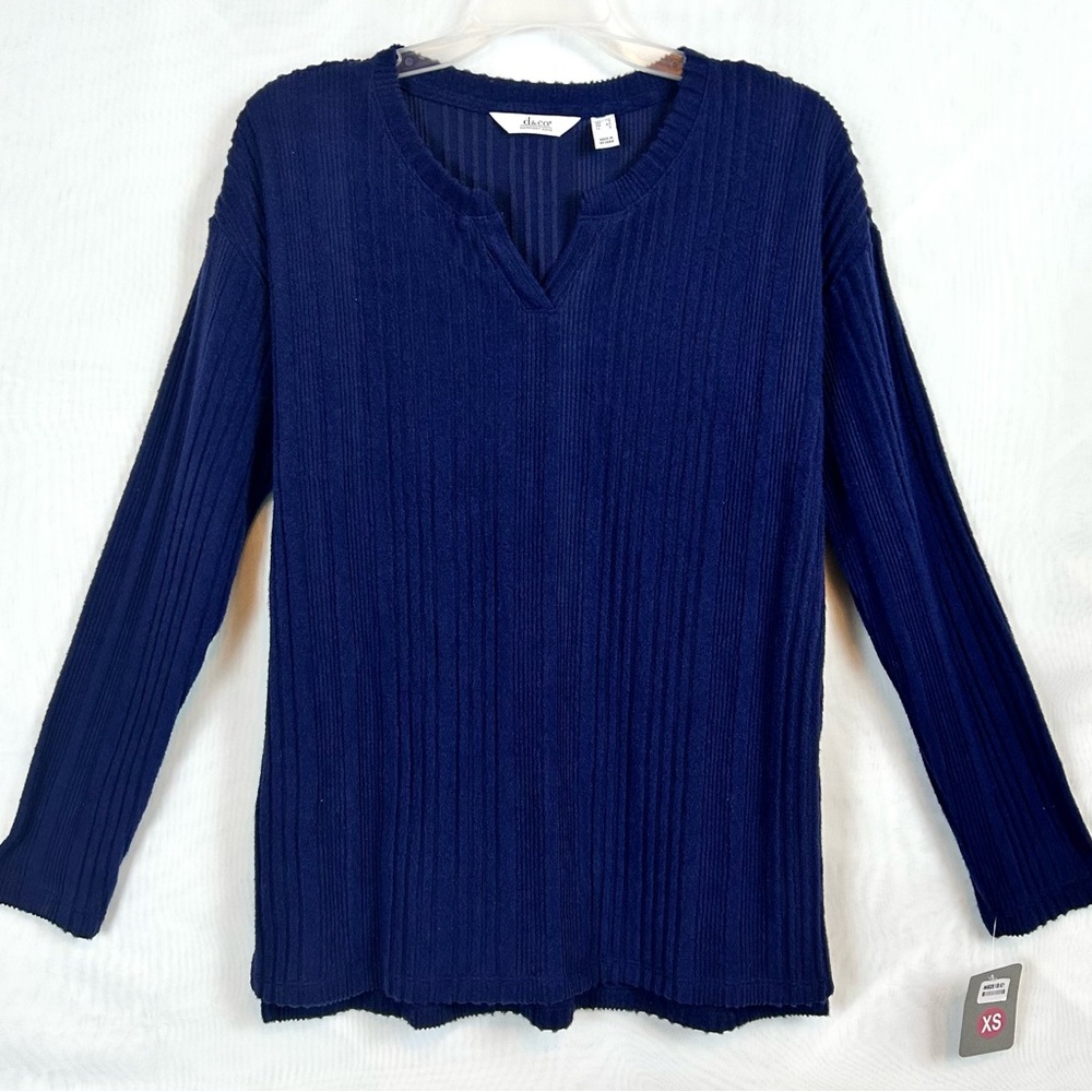 NWT Denim & Co Ribbed V Neck Brushed Soft Sweater / XS